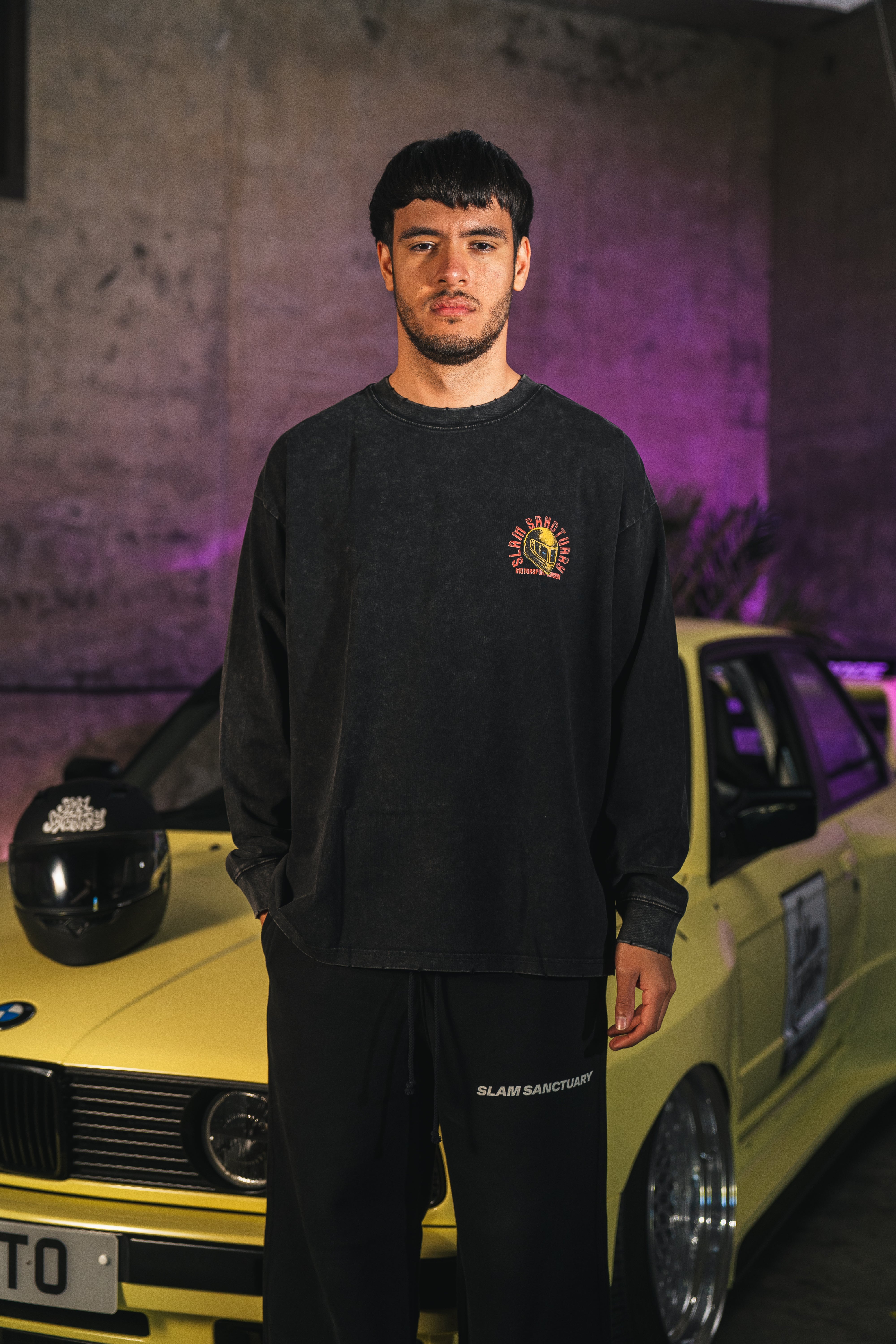 MOTORSPORT LONGSLEEVE T-SHIRT - WASHED GREY