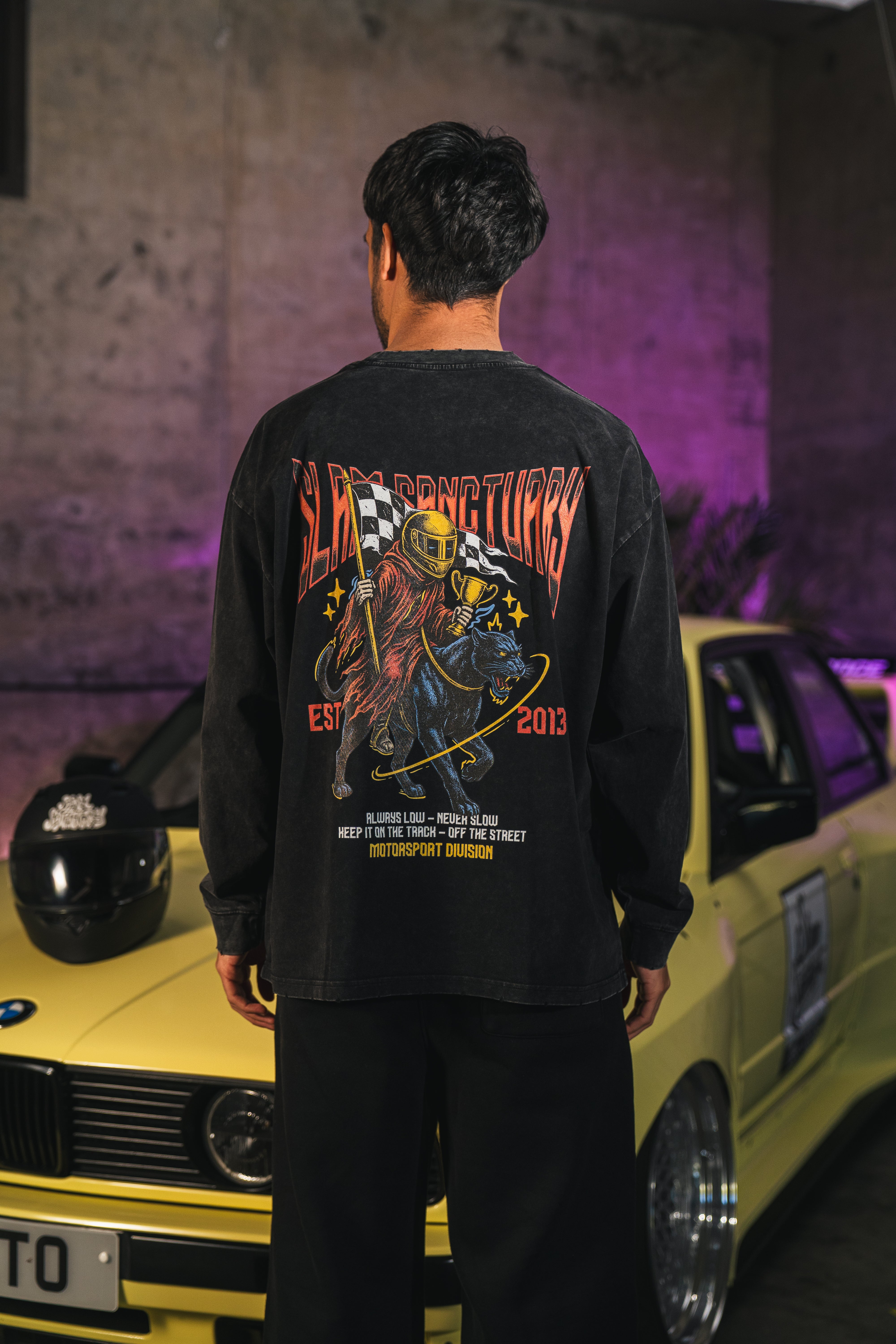 MOTORSPORT LONGSLEEVE T-SHIRT - WASHED GREY