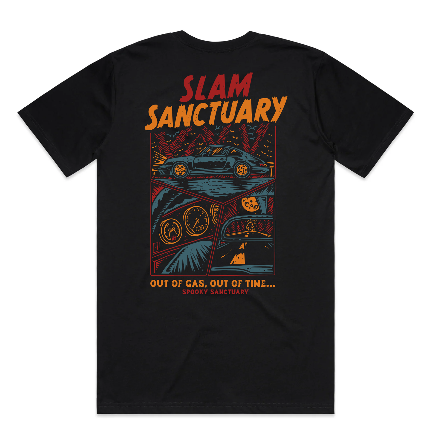 OUT OF GAS, OUT OF TIME T-SHIRT - BLACK